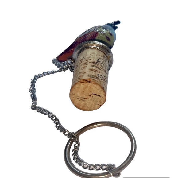 Pewter Quail Bird Wine Stopper Cork with Ring and Chain - Picture 3 of 4